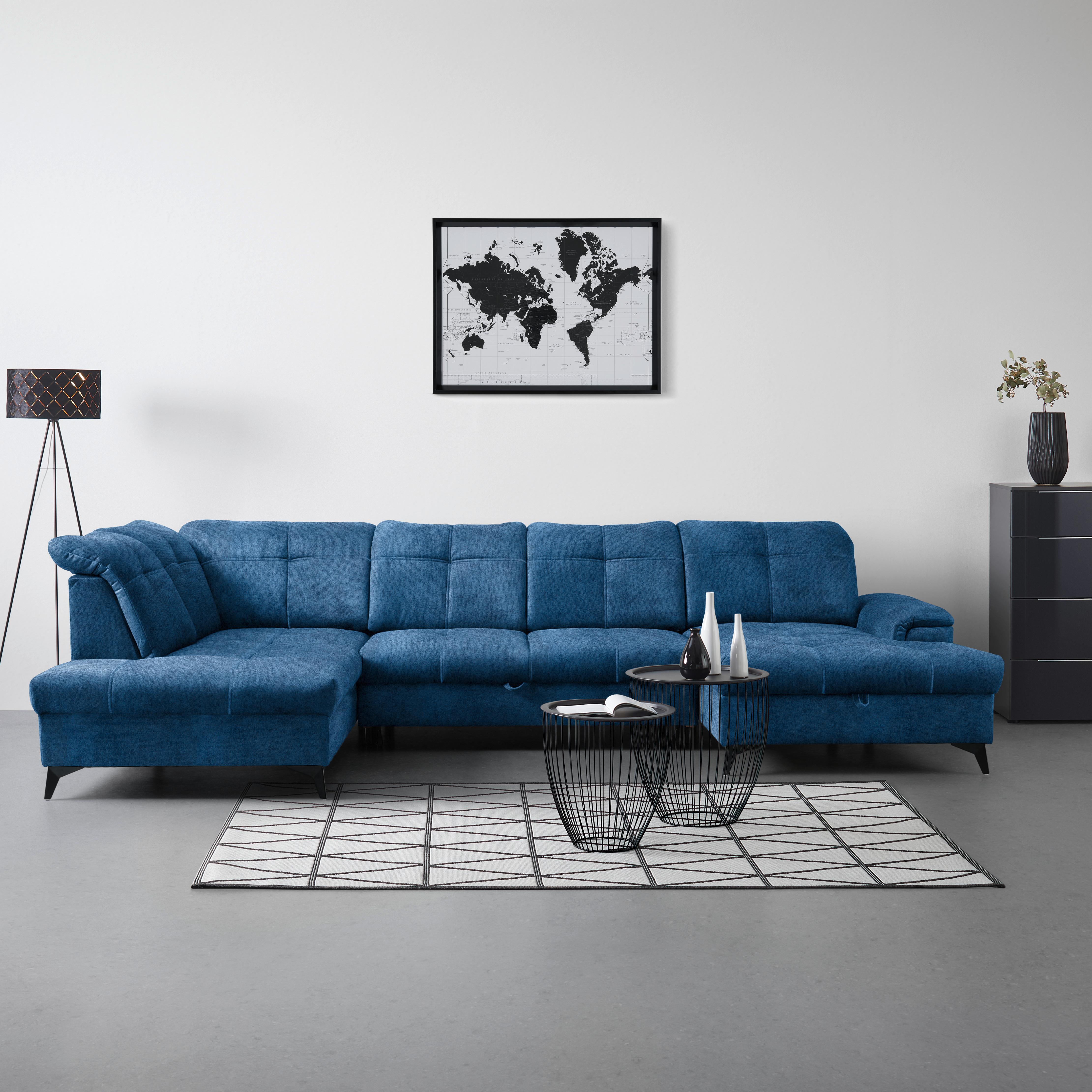 Wohnlandschaft Sierra Blau - Blau/Schwarz, MODERN, Textil/Metall (230/364/181cm) - Mömax