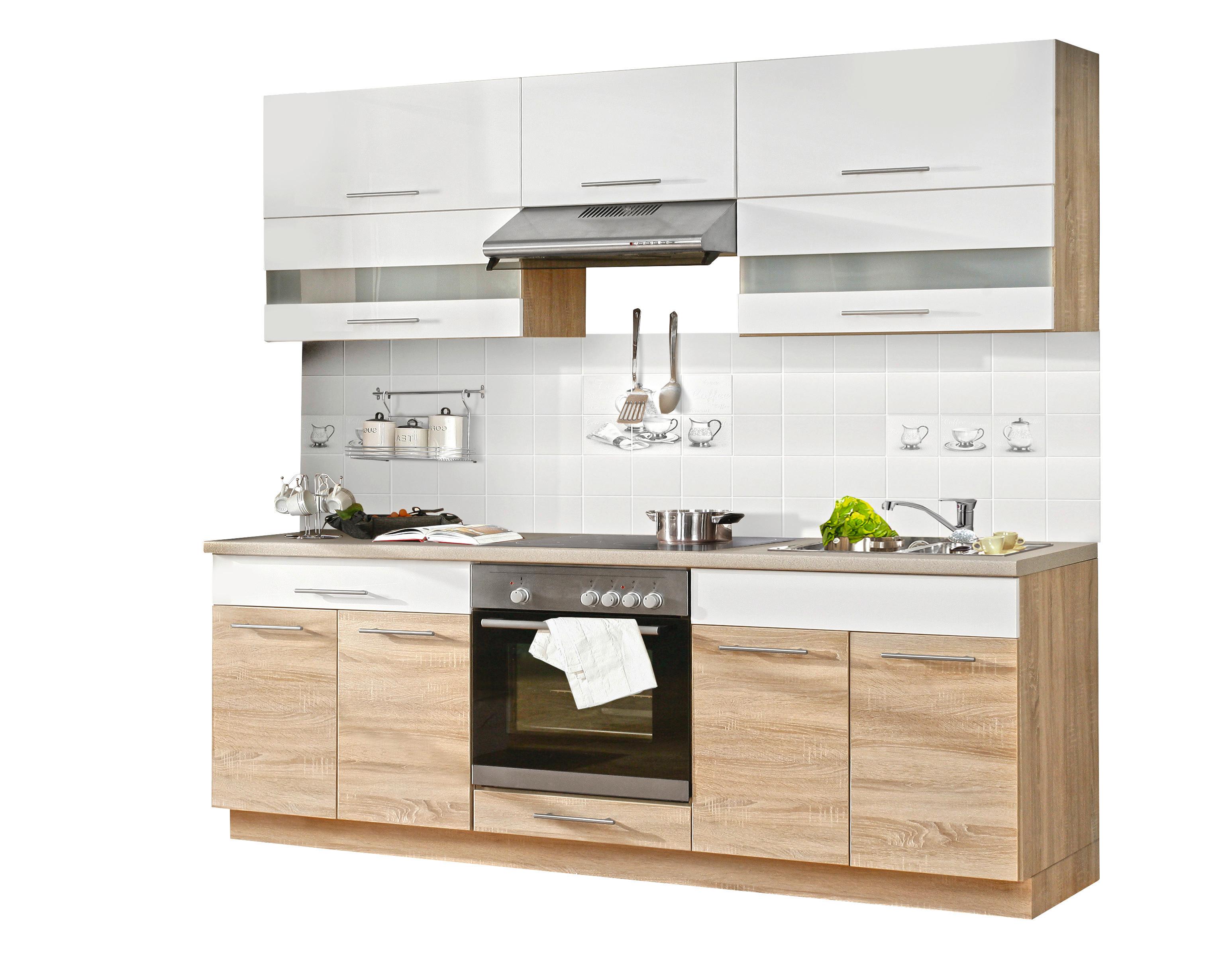 Bucătărie standard Corina - stejar Sonoma/alb, Modern, plastic/sticlă (220/214.9/60cm) - Modern Living