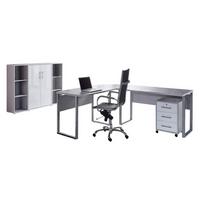 Büro Office Edition Set 2 Grau - Weiß Hochglanz/Grau, MODERN, Holzwerkstoff - MID.YOU