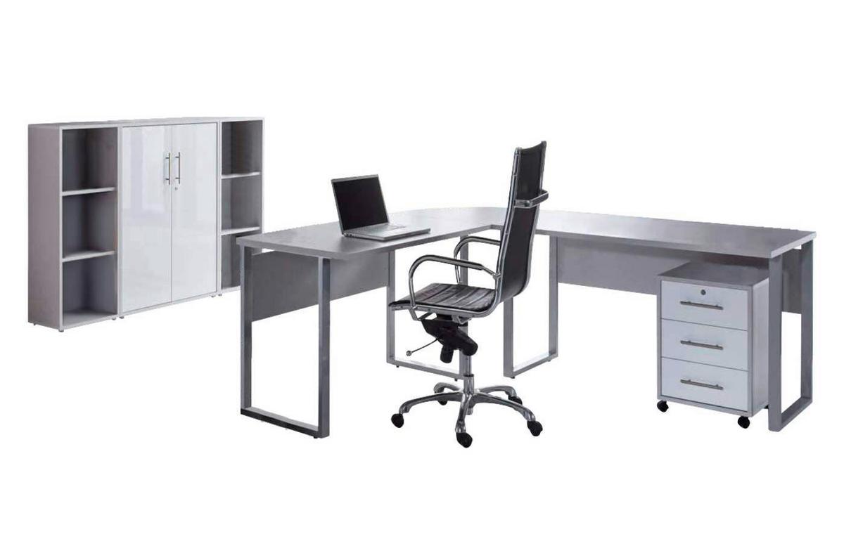 Büro Office Edition Set 2 Grau - Weiß Hochglanz/Grau, MODERN, Holzwerkstoff - MID.YOU