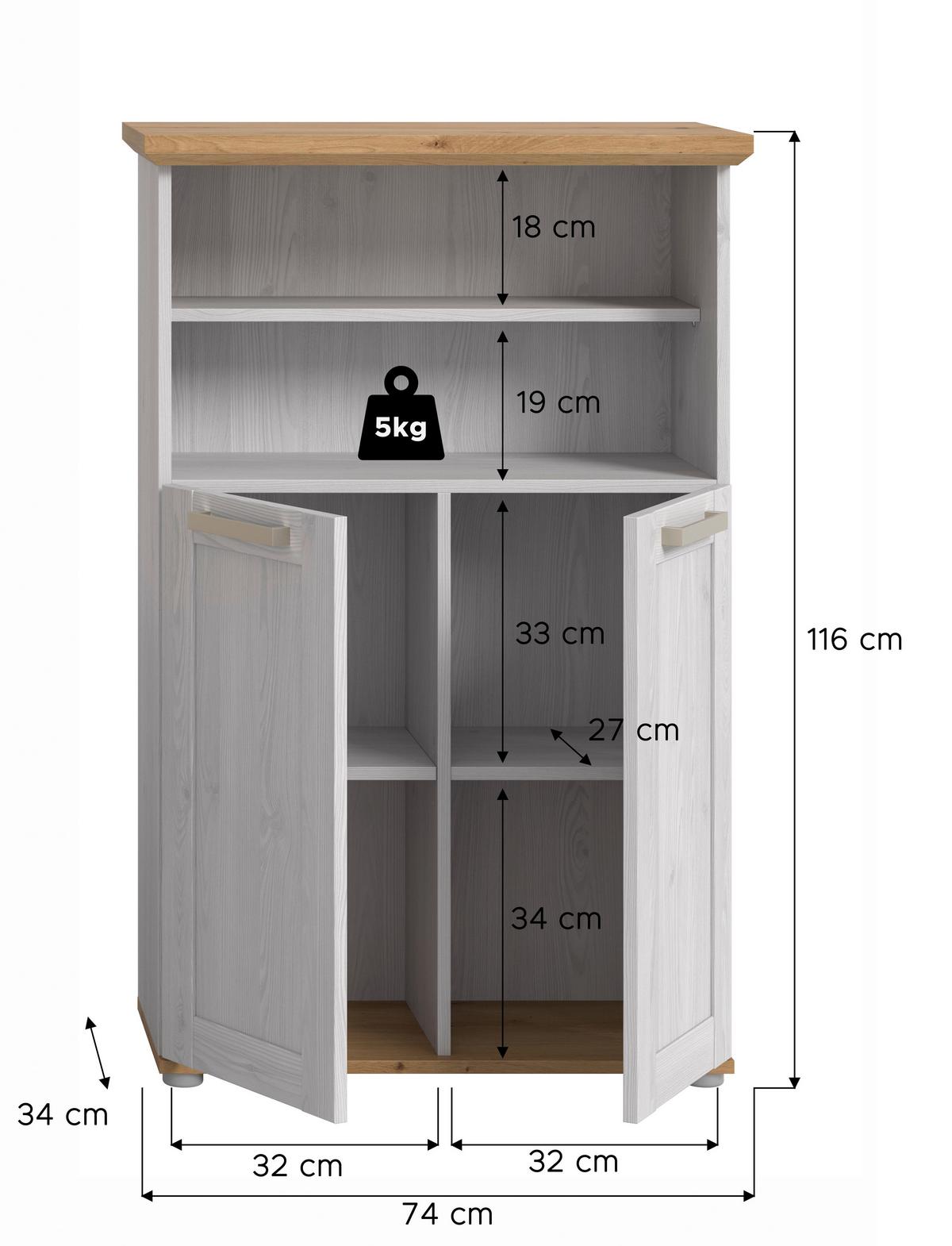 Midischrank Verona Lärchefarben/Eiche Artisan - Silberfarben/Lärchefarben, Trend, Holzwerkstoff/Kunststoff (74/116/34cm) - MID.YOU