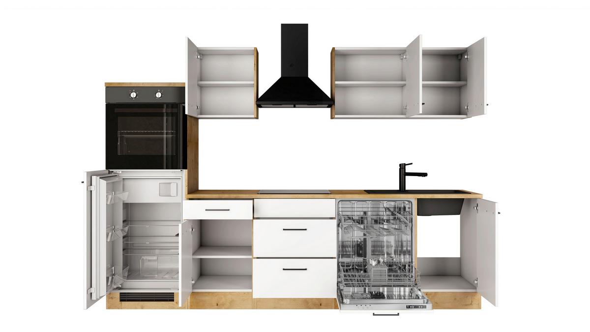 Küchenblock Avila m. Geräten Magnolie - Eichefarben/Magnolie, Trend, Holzwerkstoff/Metall (280cm) - FlexWell