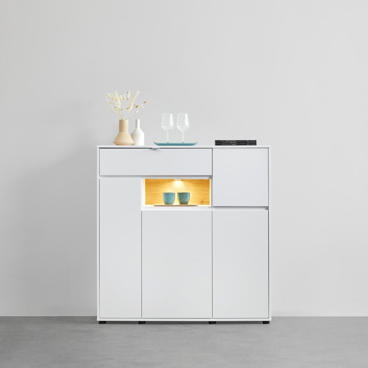 Highboard in Weiss/Eiche Artisan - Chromfarben/Weiss, Modern, Holzwerkstoff/Metall (123/126/38cm) - Mömax