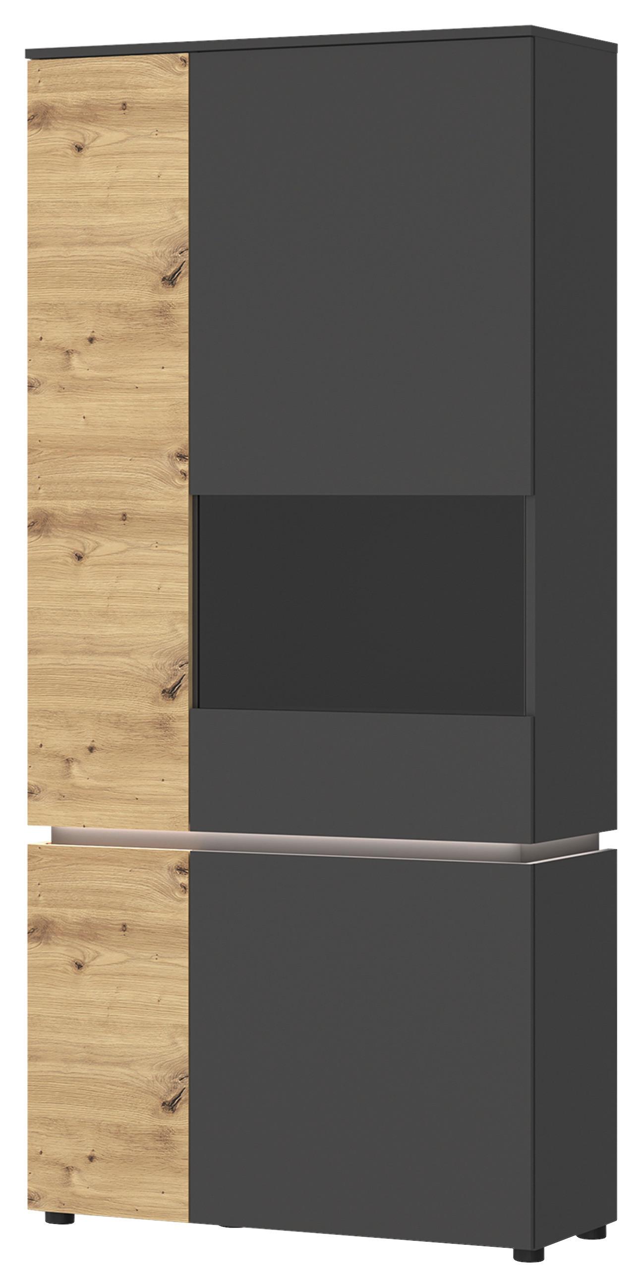 Vitrină LUCI GRAU - stejar Artisan/gri, Trend, sticlă/material pe bază de lemn (90,4/199/40cm) - Modern Living