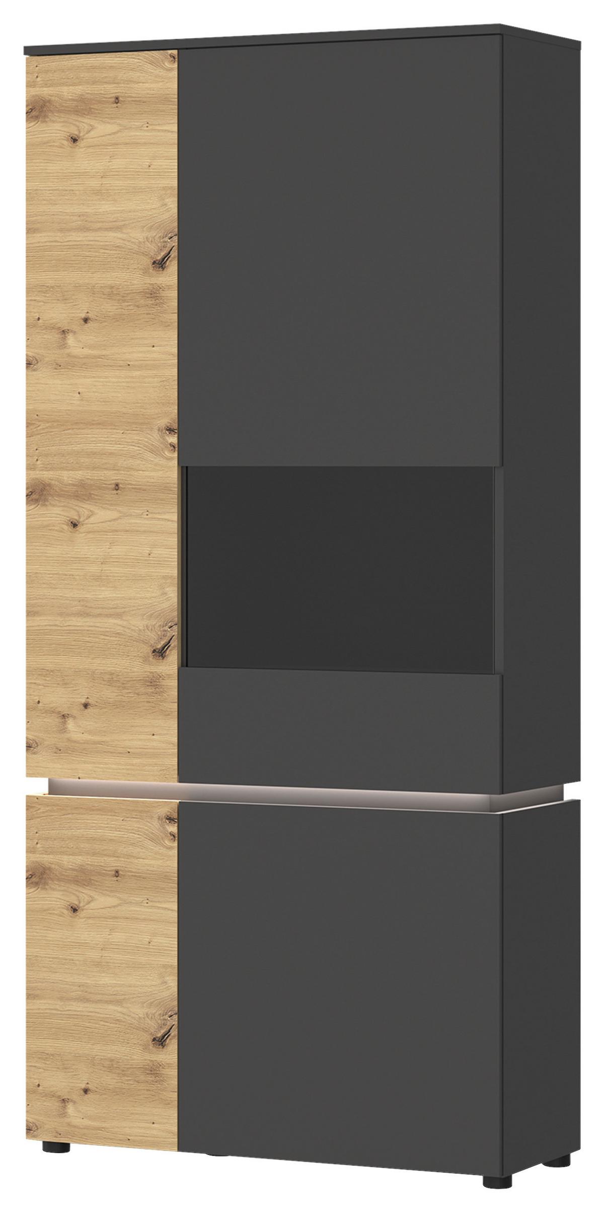 Vitrina Luci - siva/hrast Artisan, Trend, staklo/drvni materijal (90,4/199/40cm) - Modern Living