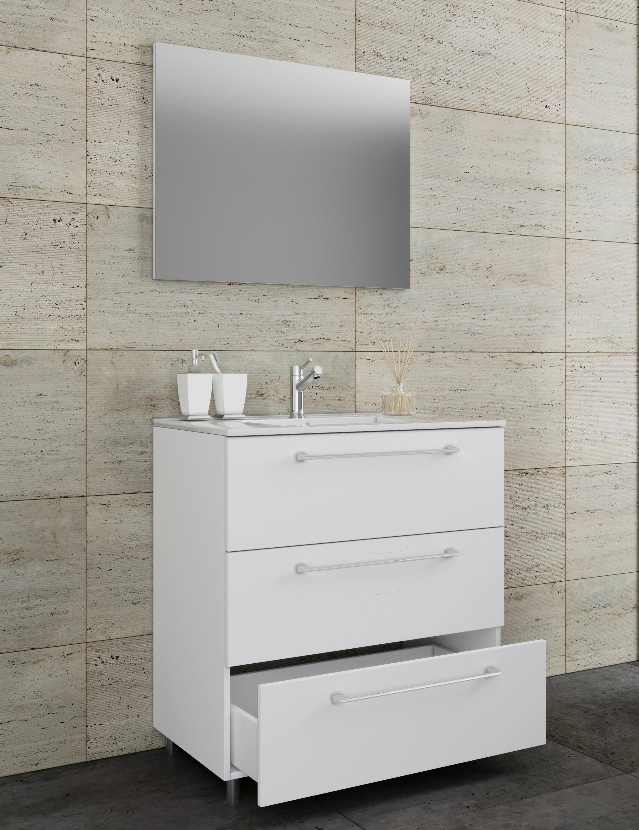 Kopalnica Schubo, Bela - bela/barve aluminija, Moderno, kovina/leseni material (60cm) - MID.YOU