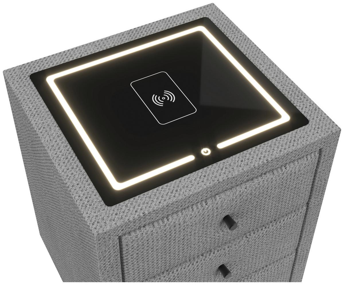 Noćni Ormarić Brisbane Ii - svijetlo siva/crna, Trend, staklo/drvni materijal (49,5/56,5/46cm) - Premium Living