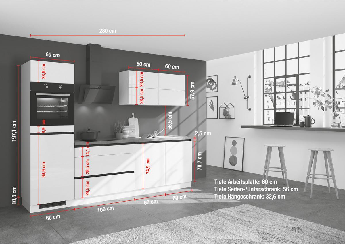 Küchenblock IBC ohne Geräte ca. 280 cm Eiche dunkel - Eiche dunkel/Hellgrau, Design, Holzwerkstoff (280cm) - Impuls