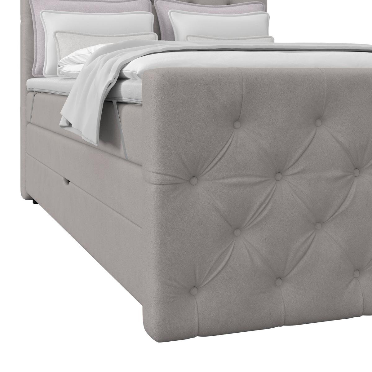 Boxspring Krevet Elio - srebrne boje/bež, Romantično / ladanjski, tekstil/plastika (140/200cm) - Modern Living