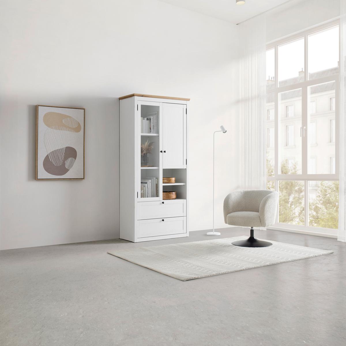 Vitrine Korsika Eichefarben/Weiß - Eichefarben/Schwarz, ROMANTIK / LANDHAUS, Glas/Holzwerkstoff (90/195/43cm) - Mömax