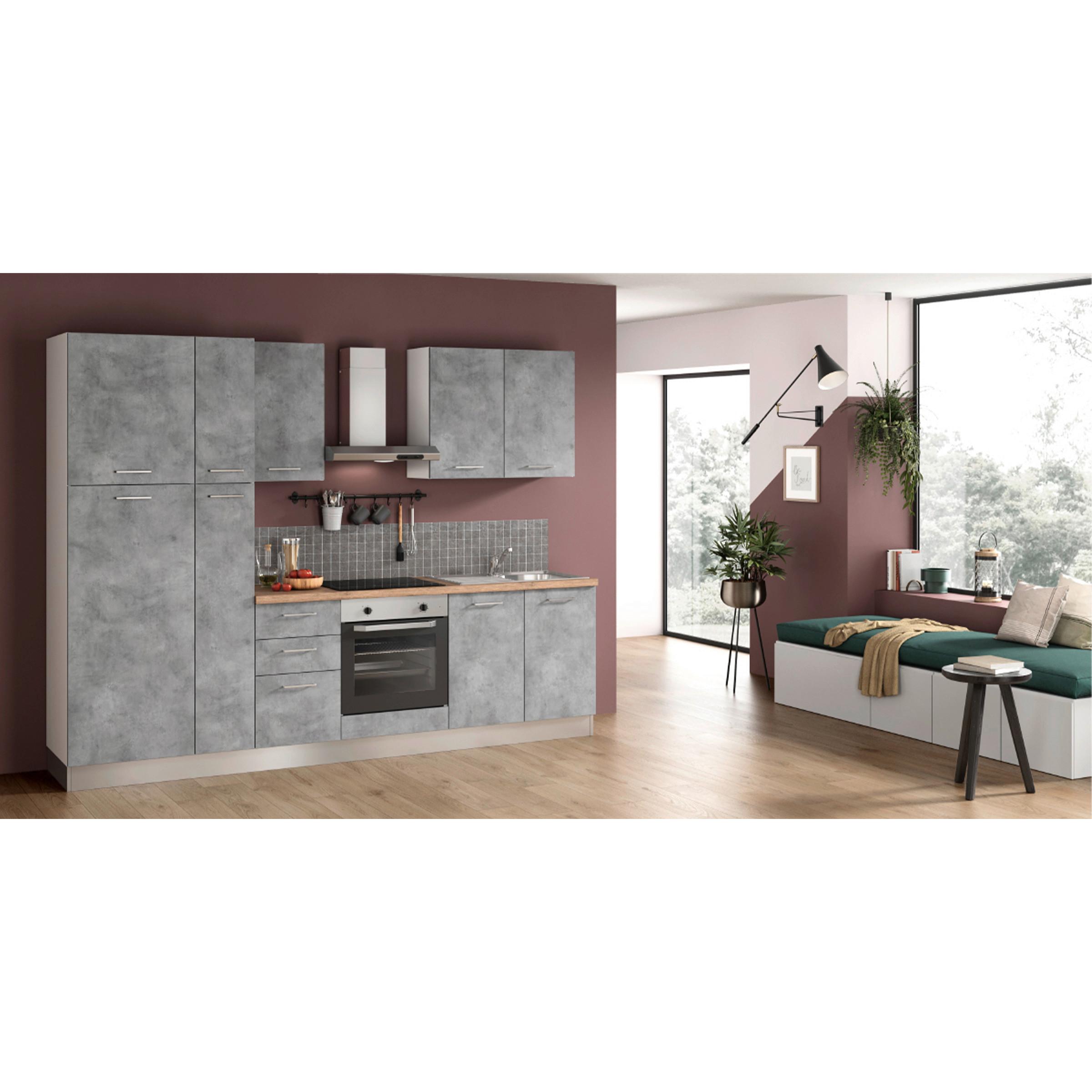 Küchenblock Aura mit Geräte Weiß/Hellgrau/Eiche - Honigeiche/Hellgrau, LIFESTYLE, Holzwerkstoff/Kunststoff (285cm) - MID.YOU