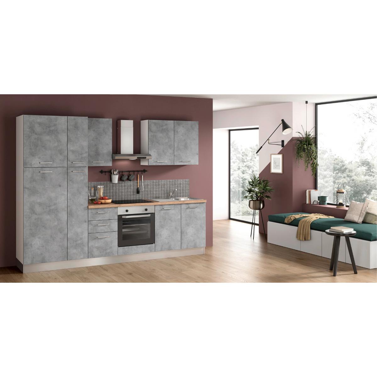 Küchenblock Aura mit Geräte Weiß/Hellgrau/Eiche - Honigeiche/Hellgrau, LIFESTYLE, Holzwerkstoff/Kunststoff (285cm) - MID.YOU