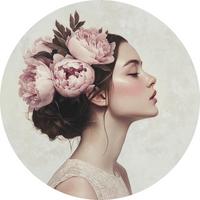 BILD WOMAN WITH PEONY FLOWERS - Weiss/Hellrosa, Basics, Metall (80/80/0.3cm)