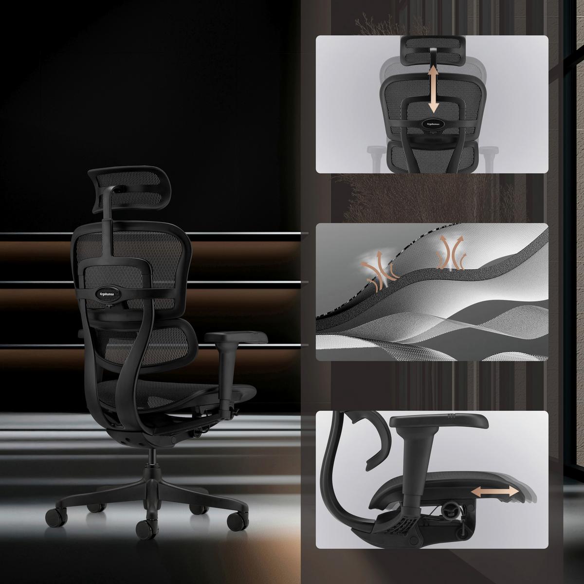 Drehstuhl Ergohuman Signature Gen2 Schwarz - Schwarz, MODERN, Kunststoff/Textil (69/119 - 138/65cm) - MID.YOU