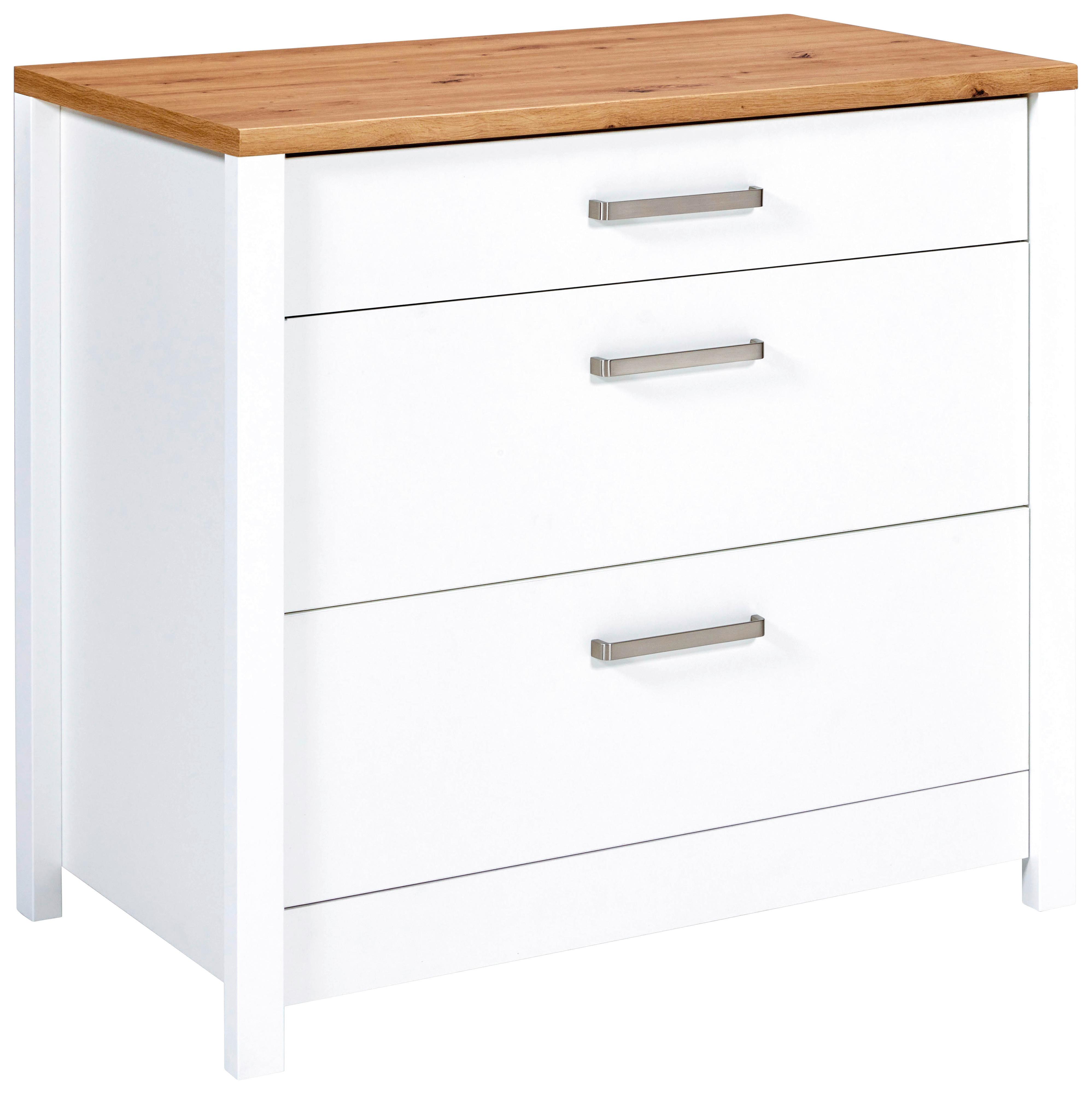 Küchenunterschrank Sicilia Weiß/Eiche Artisan - Silberfarben/Weiß, MODERN, Holzwerkstoff/Metall (100/92/60cm) - Mömax