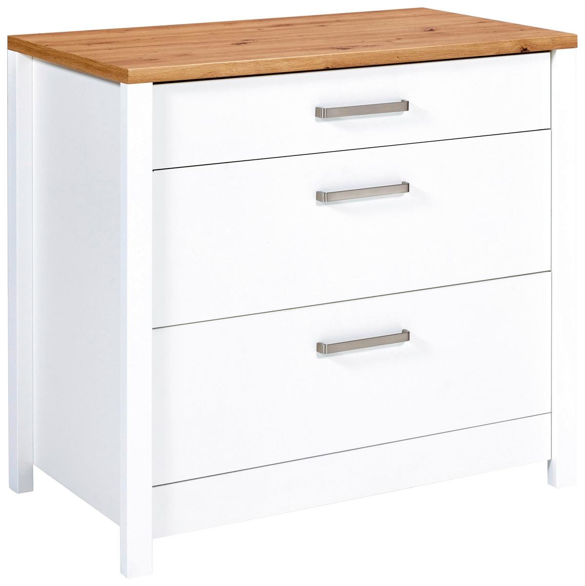 Küchenunterschrank Sicilia Weiß/Eiche Artisan - Silberfarben/Weiß, MODERN, Holzwerkstoff/Metall (100/92/60cm) - Mömax
