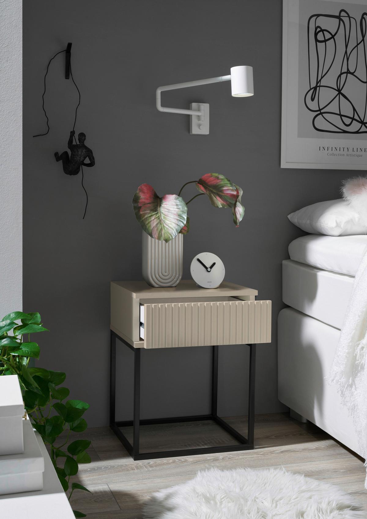 SZAFKA NOCNA MARLE - kaszmir/czarny, Modern, materiał drewnopochodny/metal (40/51,7/38,5cm) - Livetastic