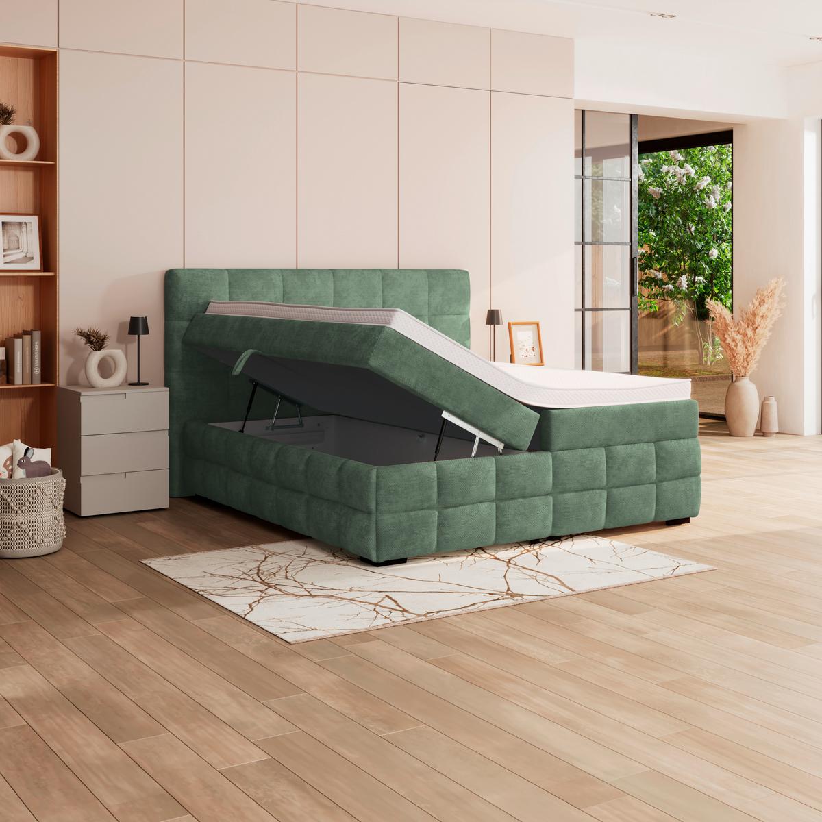 Box Krevet Vega - zelena/boje mente, Trend, tekstil/drvo (200/200cm) - Modern Living