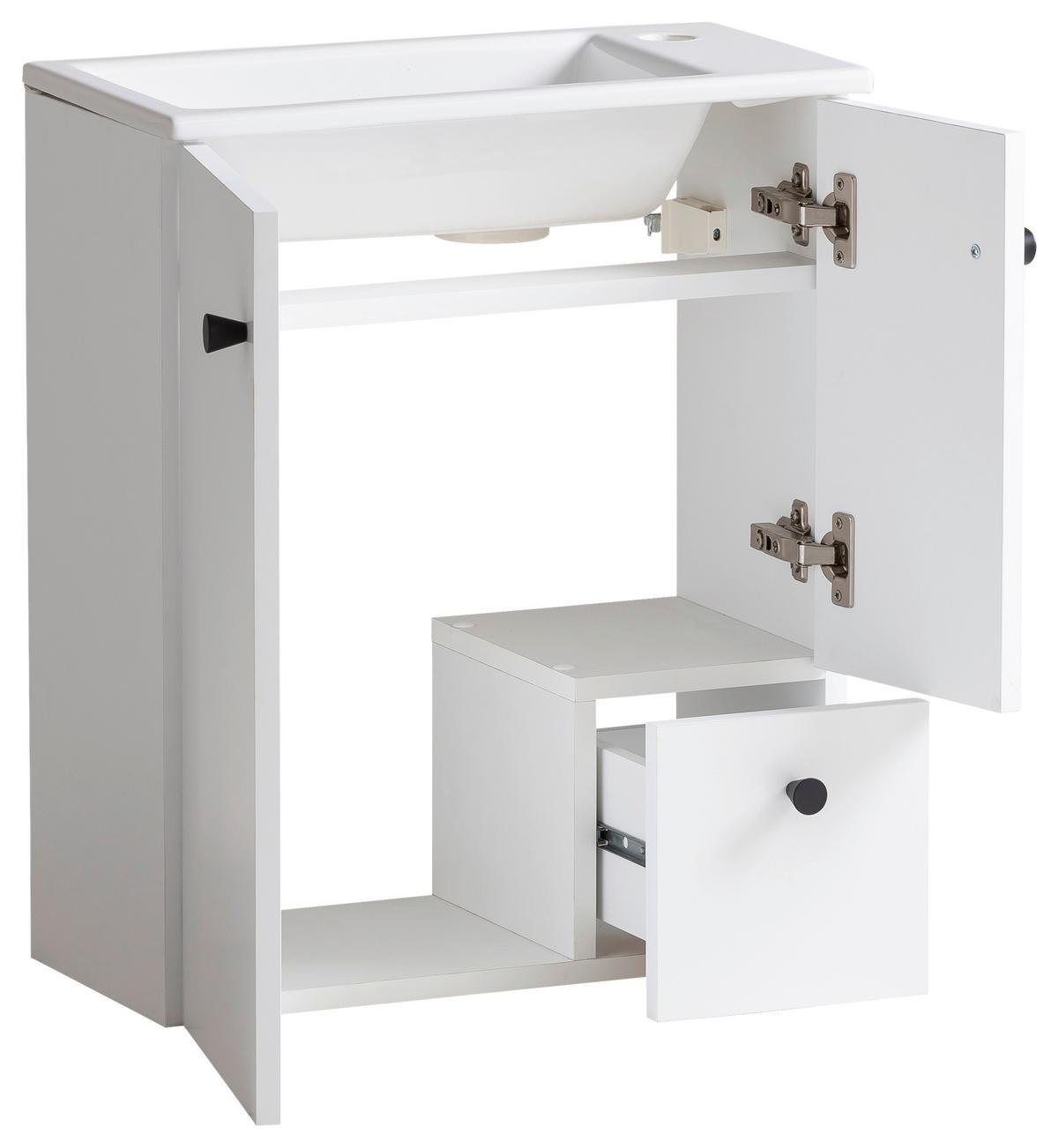 Waschtischkombi Balto Weiß - Weiß Hochglanz/Schwarz, MODERN, Keramik/Holzwerkstoff (50/60/25cm) - MID.YOU