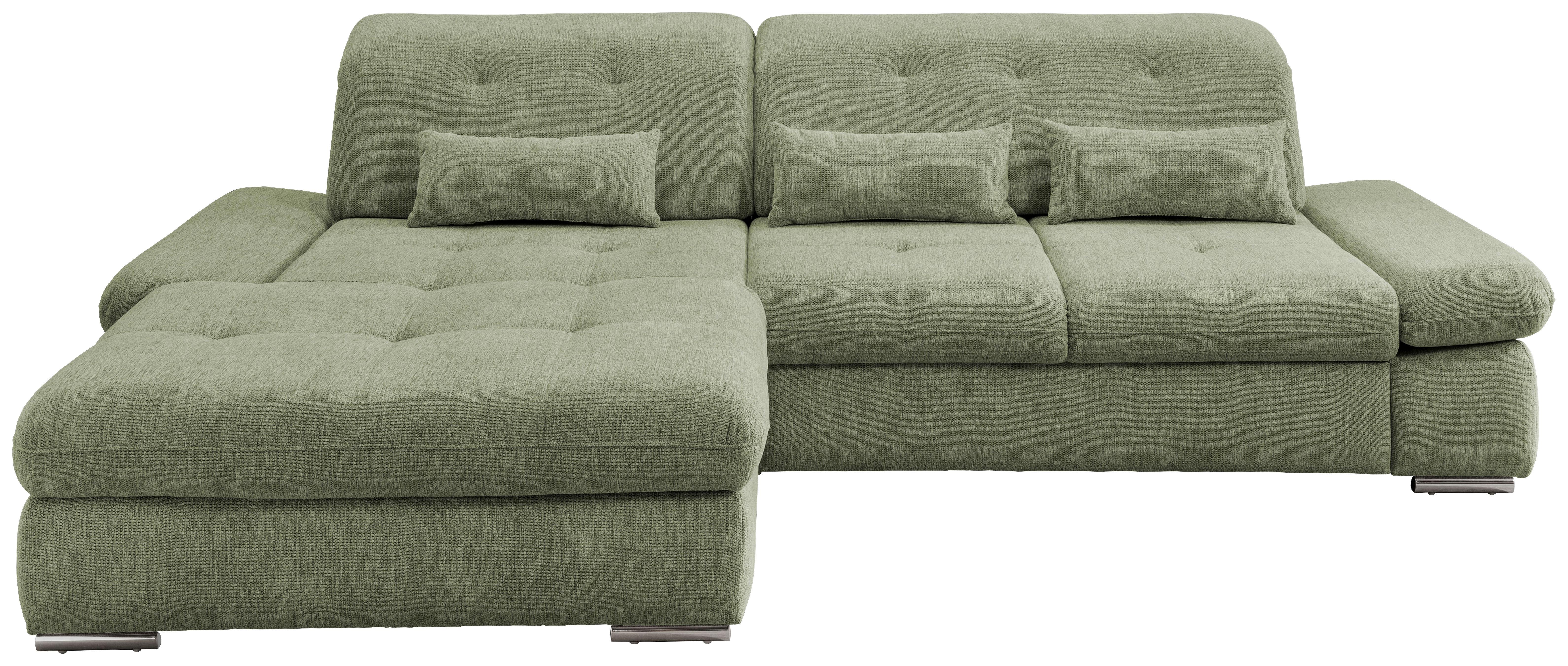 Wohnlandschaft Dalida Grün Chenille - Chromfarben/Grün, Design, Textil/Metall (196/300cm) - Livetastic