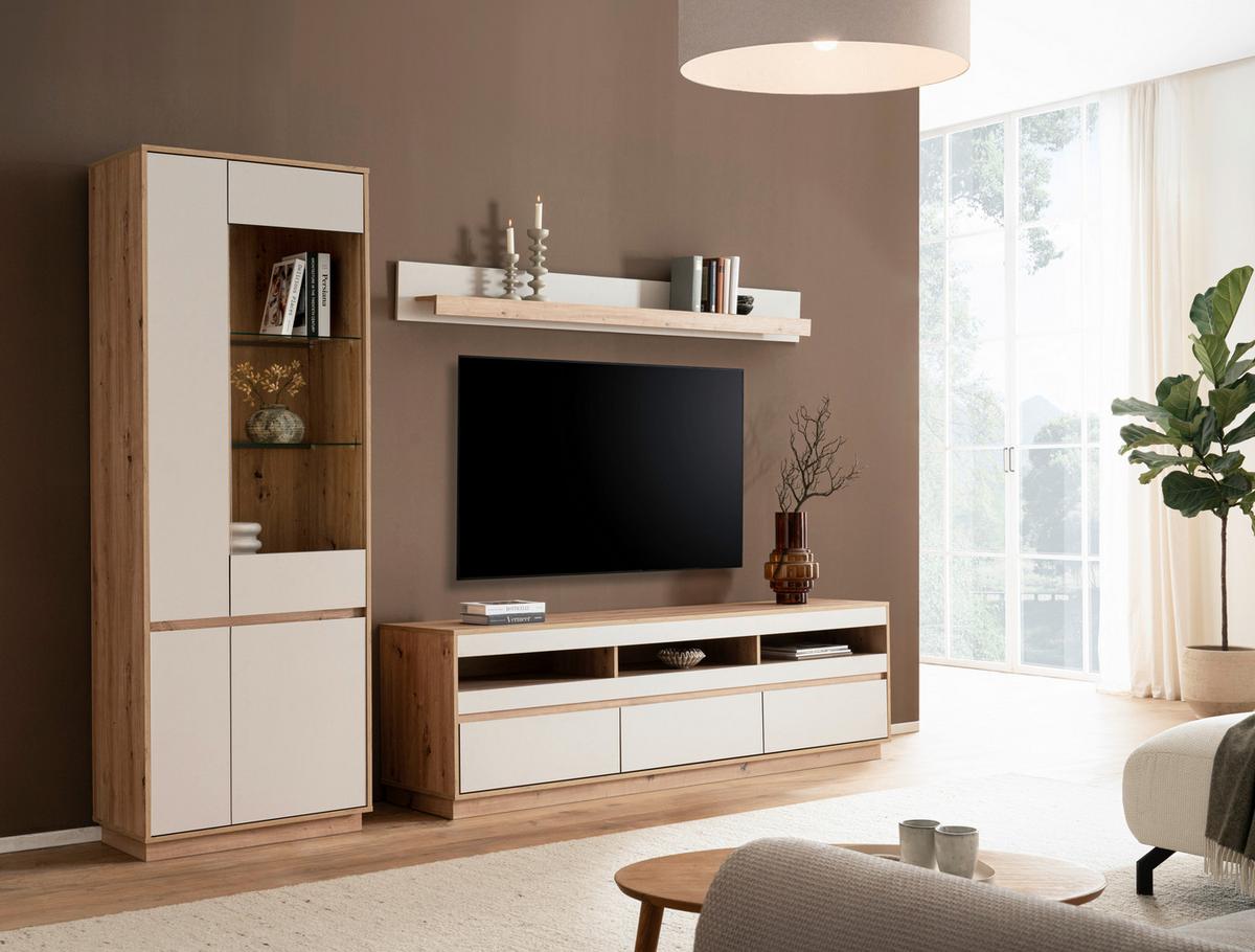 WOHNWAND SONORA - Kaschmir/Eiche Artisan, Design, Glas/Holzwerkstoff (292/205/40cm) - MID.YOU