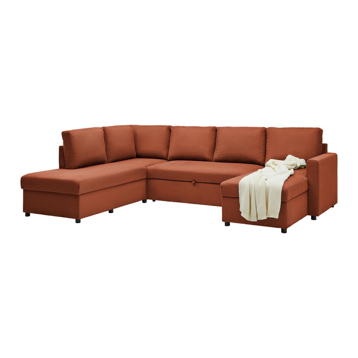 Wohnlandschaft Martina ACV links Terracotta Cord - Terracotta/Schwarz, MODERN, Holz/Holzwerkstoff (204/276/146cm) - Mömax