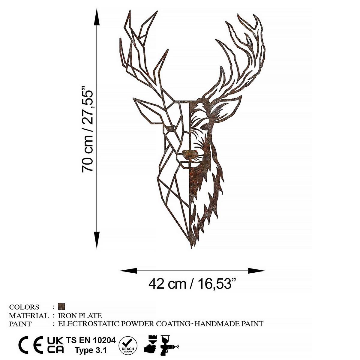 OBRAZ METALOWY RUSTY DEER 3 - kolor brązu, Basics, metal (70/42cm)