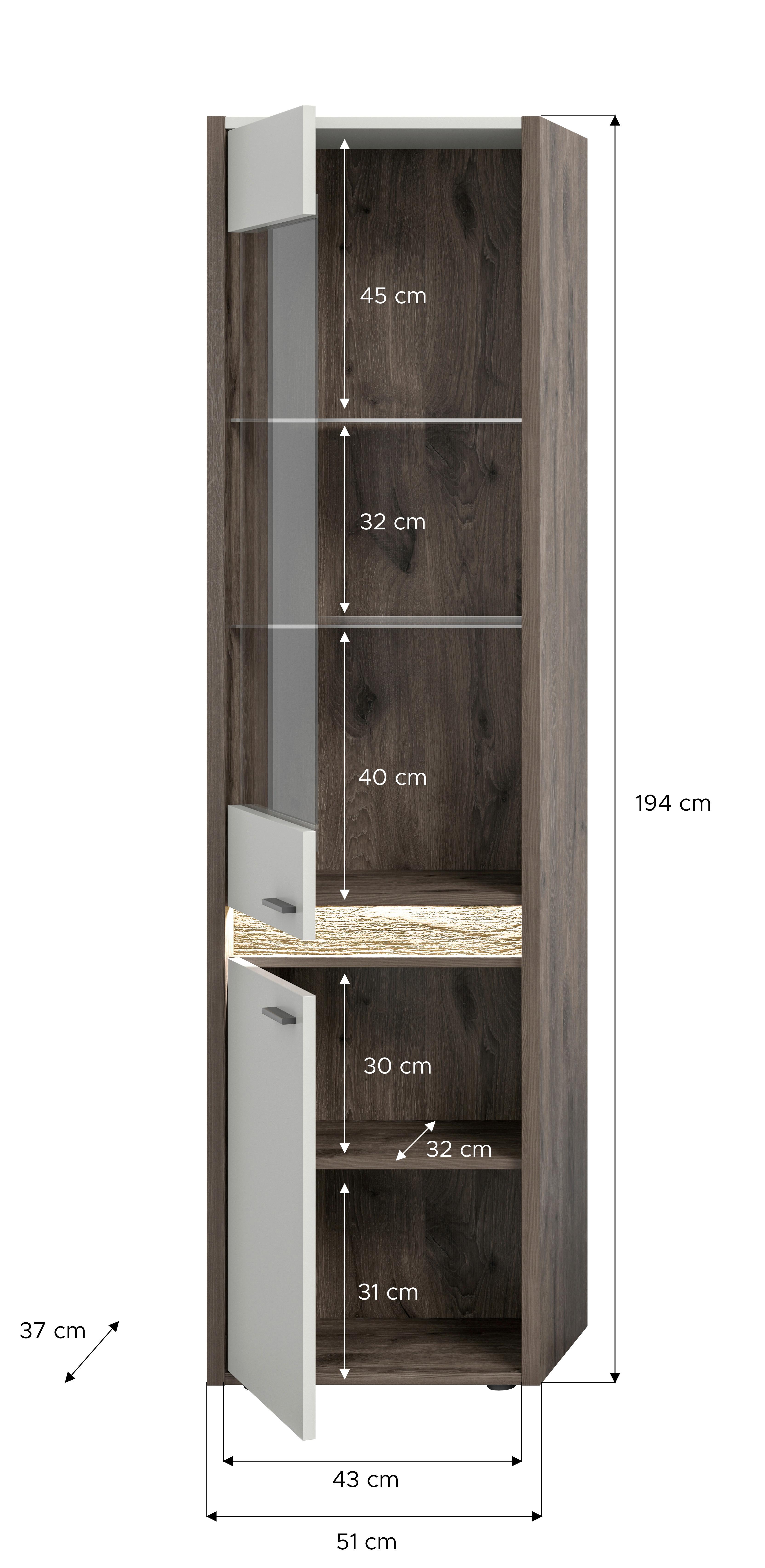 Vitrine Falcona Eiche dunkel /Grau ca. 198x51 cm - Design, Glas/Holzwerkstoff (198/51/37cm) - MID.YOU