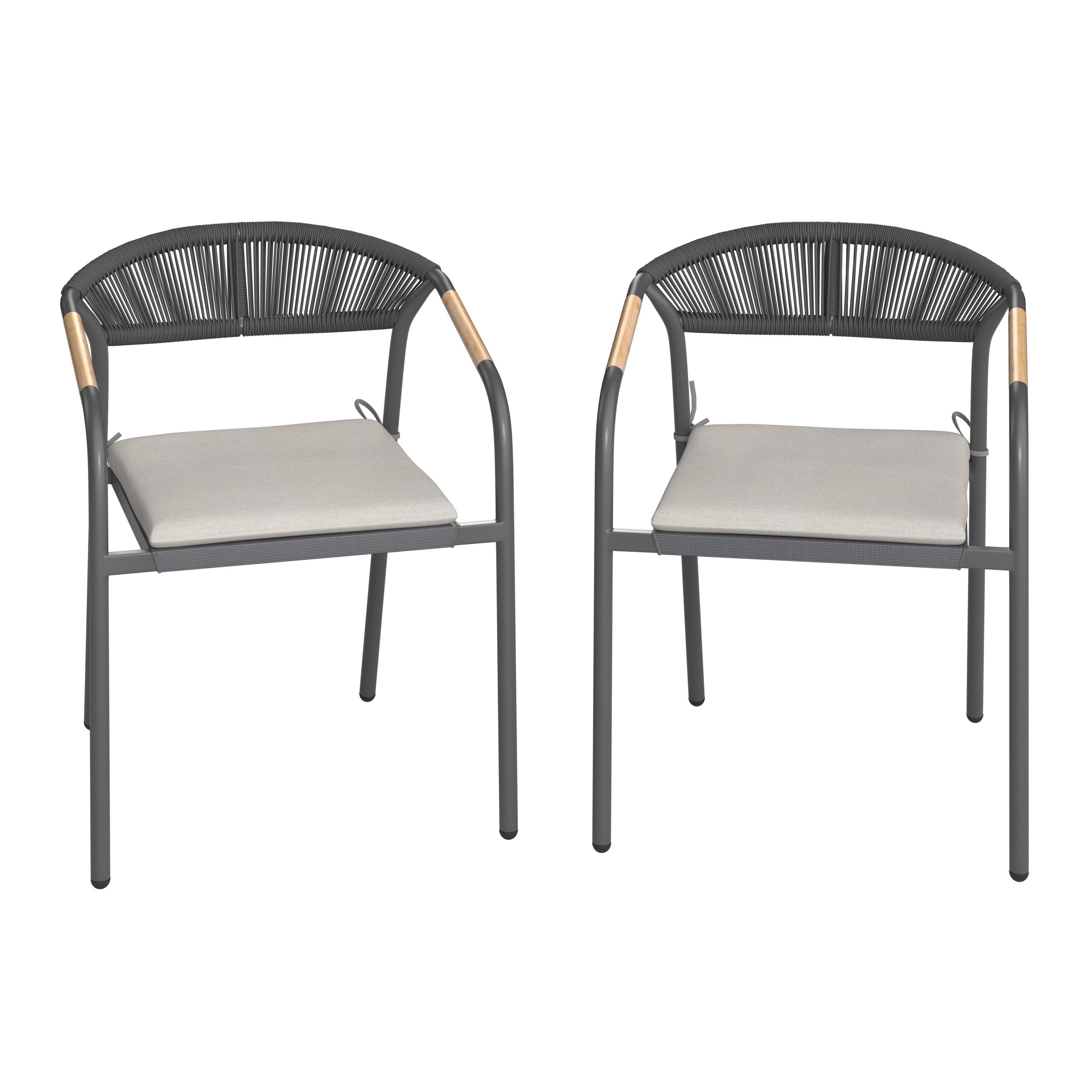 TRÄDGÅRDSSTOLAR SET BENICIO - mörkgrå/grå, Modern, metall/textil (56/80/64cm) - Bessagi Garden