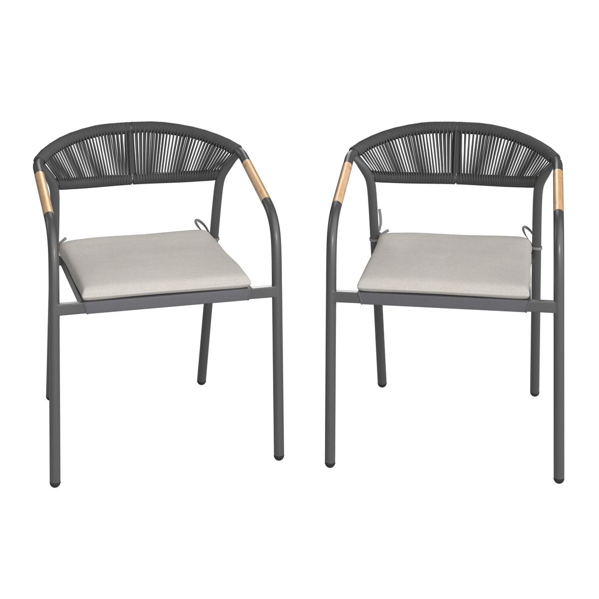 Gartensessel Benicio Grau Polywood/Textilene 2er-Set - Dunkelgrau/Naturfarben, MODERN, Kunststoff/Textil (56/80/64cm) - Bessagi Garden