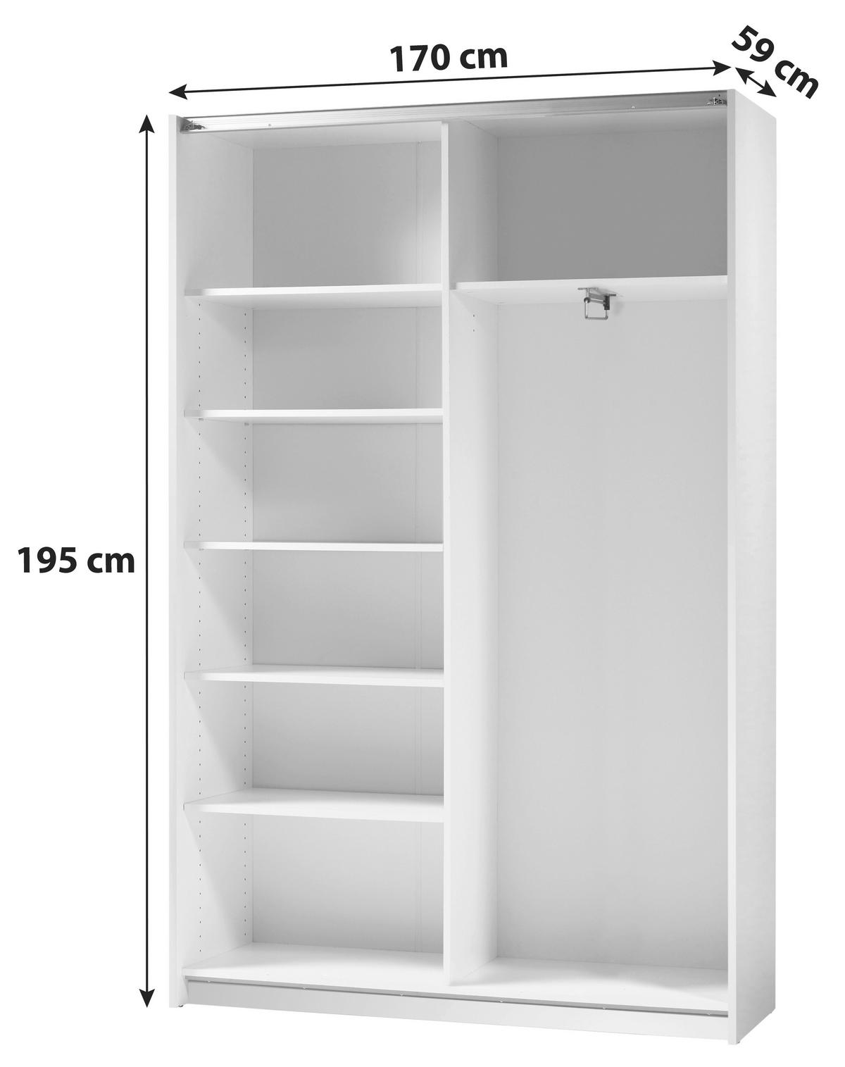 Függesztett Tolóajtós Szekrény Time - ezüstszínű/fehér, Modern (170/195/57,5cm) - P & B