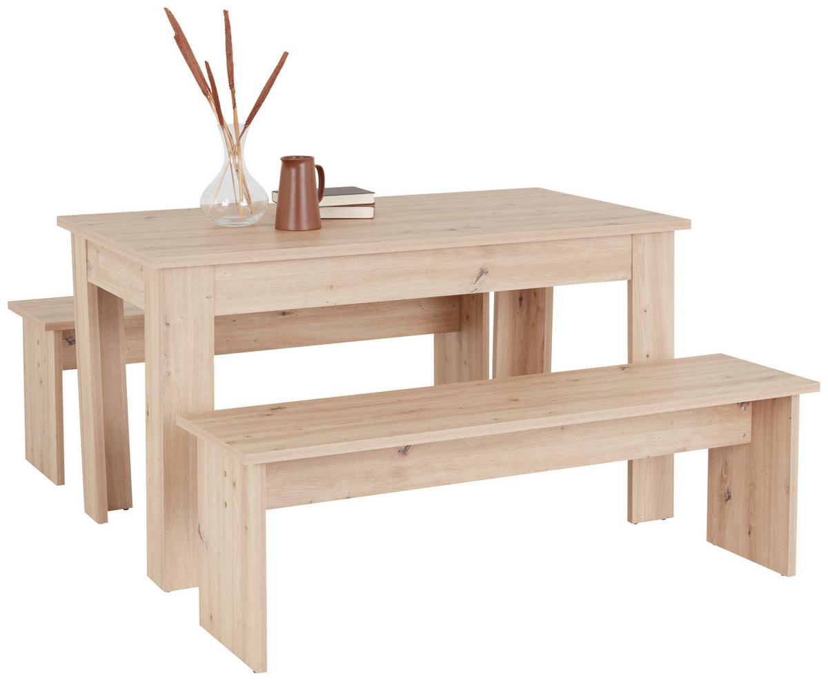 Jedilna Garnitura Pariz, Hrast Artisan, Miza, 2 Klopi - hrast artisan, Konvencionalno, leseni material (137/77/75cm) - Based