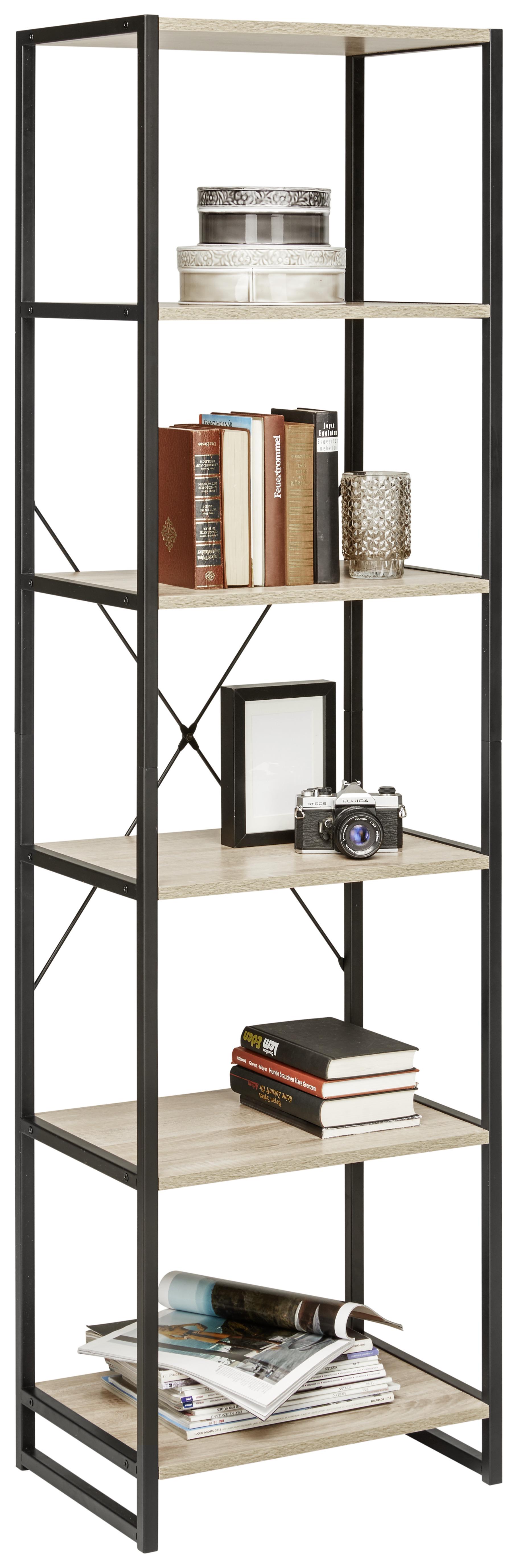Regal Schwarz/Sonoma Eiche - Schwarz/Sonoma Eiche, Modern, Holzwerkstoff/Metall (50/180/35cm) - Modern Living