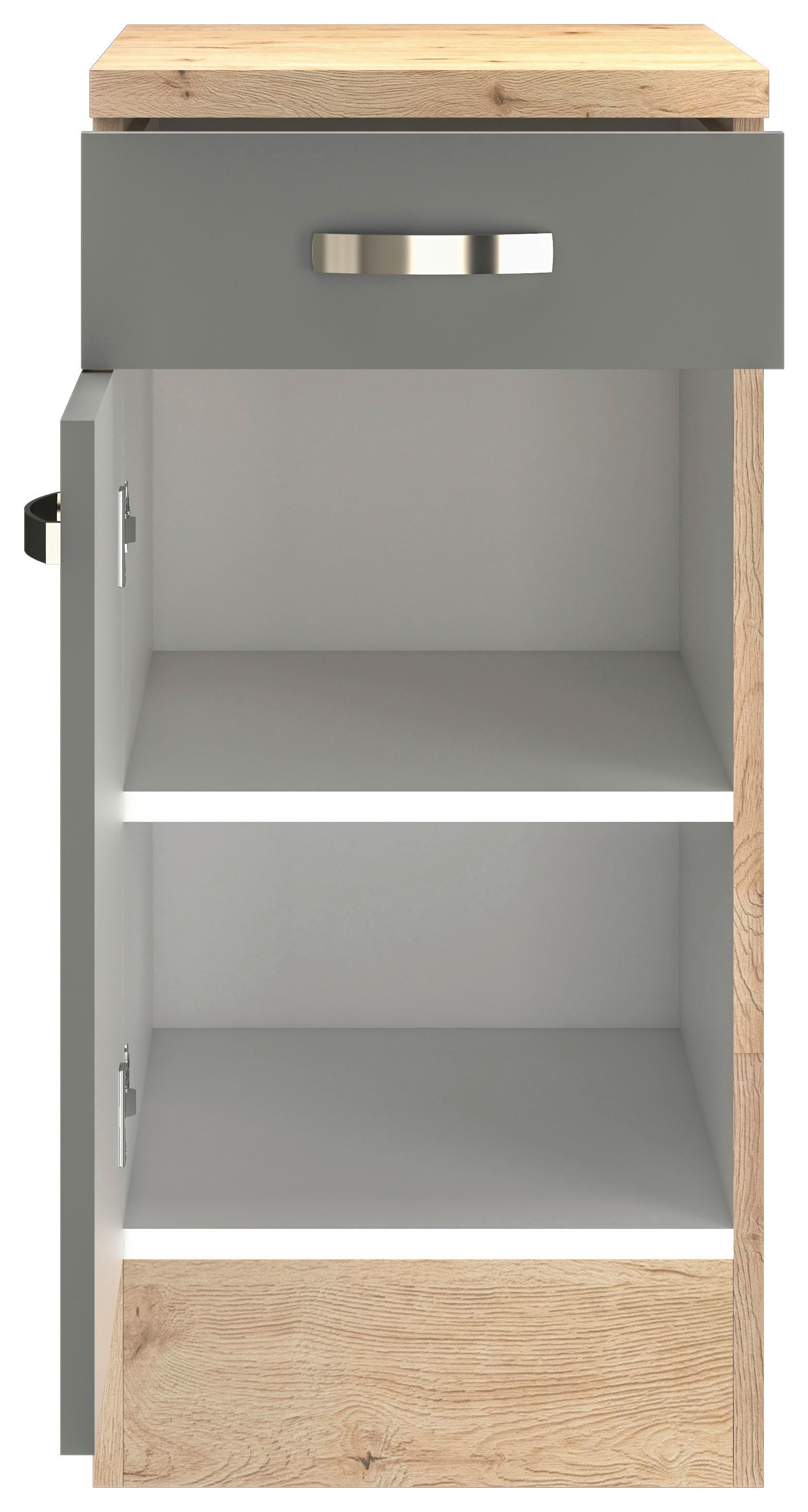 Küchenunterschrank Shadwo ca. 40x85x60 cm Grau/Eiche - Edelstahlfarben/Dunkelgrau, MODERN, Holzwerkstoff/Metall (40/85/60cm) - FlexWell