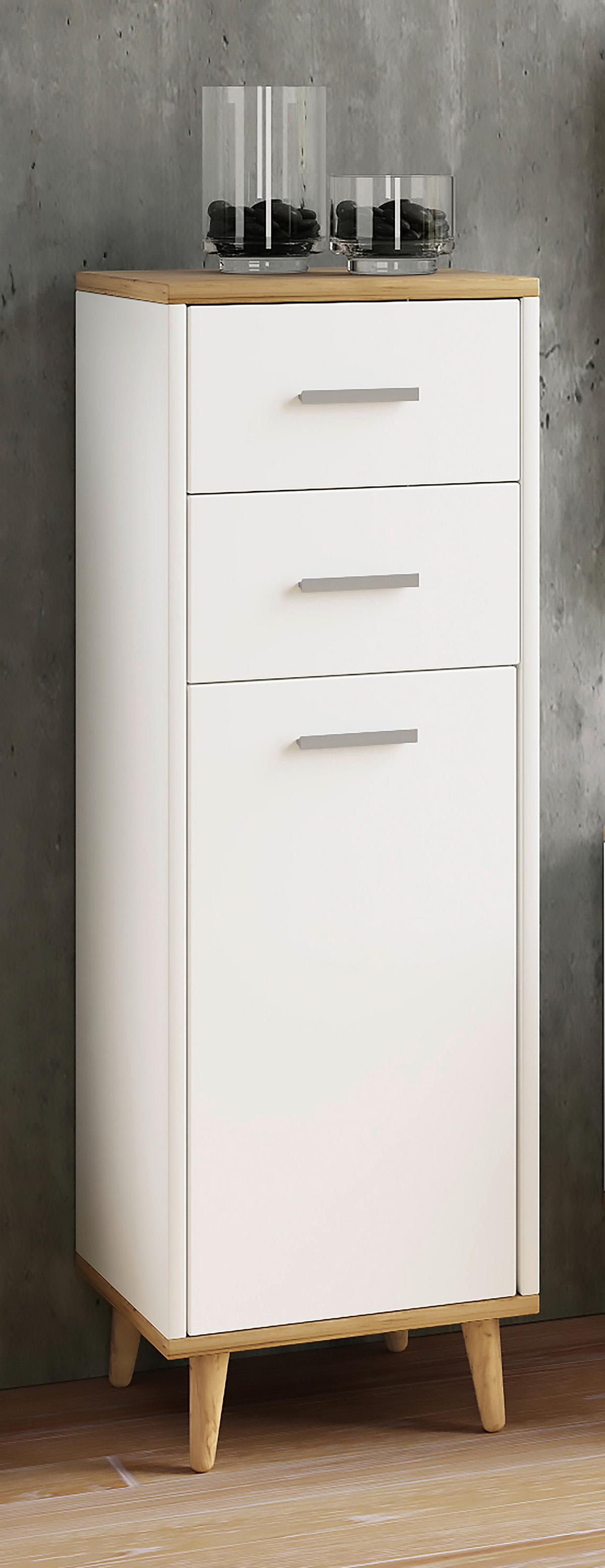 Komoda Lindas, Bela, Hrast - barve hrasta/bela, Moderno, kovina/leseni material (32/97/28cm) - MID.YOU