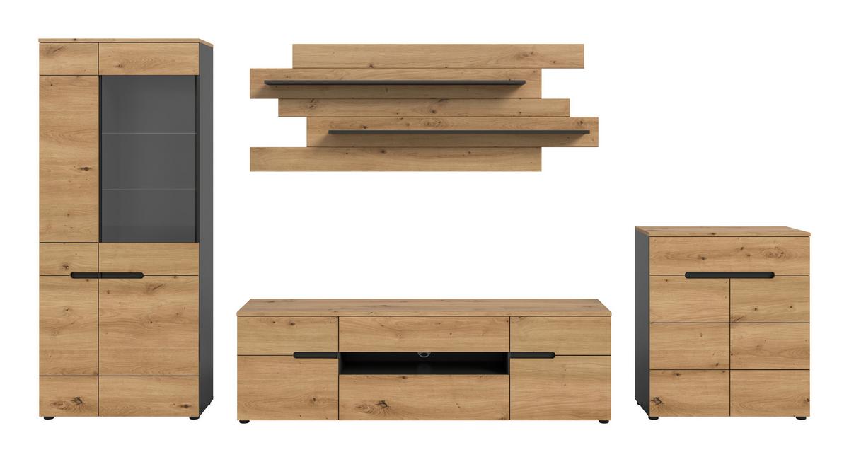 Dnevni Regal Canu, Siva, Barva Hrasta, 4-Delni - črna/hrast artisan, Design, umetna masa/leseni material (375/190/44cm) - Livetastic
