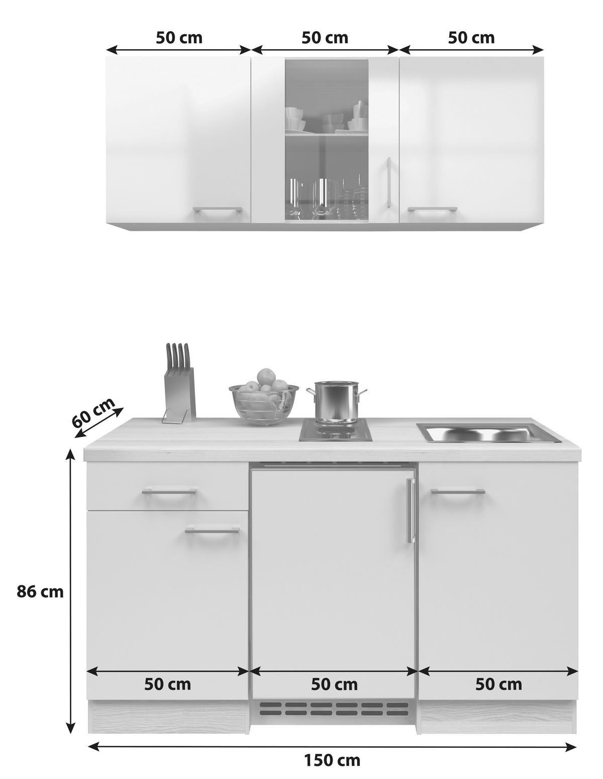 Miniküche Nano m. Geräten B: ca. 150cm Buchefarben - Edelstahlfarben/Beige, MODERN, Glas/Holzwerkstoff (150cm) - FlexWell