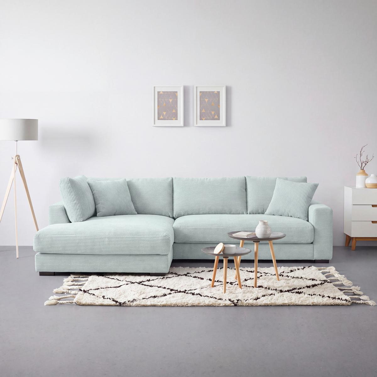 Ecksofa Pedro Salbeigrün - Salbeigrün/Schwarz, MODERN, Kunststoff/Textil (190/300cm) - Mömax