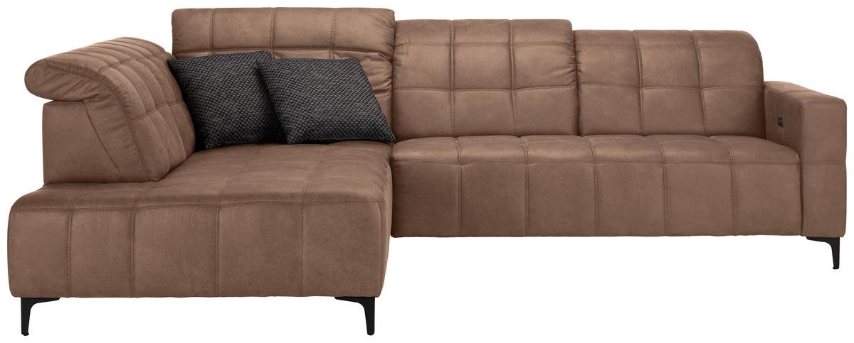 Ecksofa Panama links Terracotta - Terracotta/Schwarz, KONVENTIONELL, Textil/Metall (216/89-102/304cm) - Premium Living