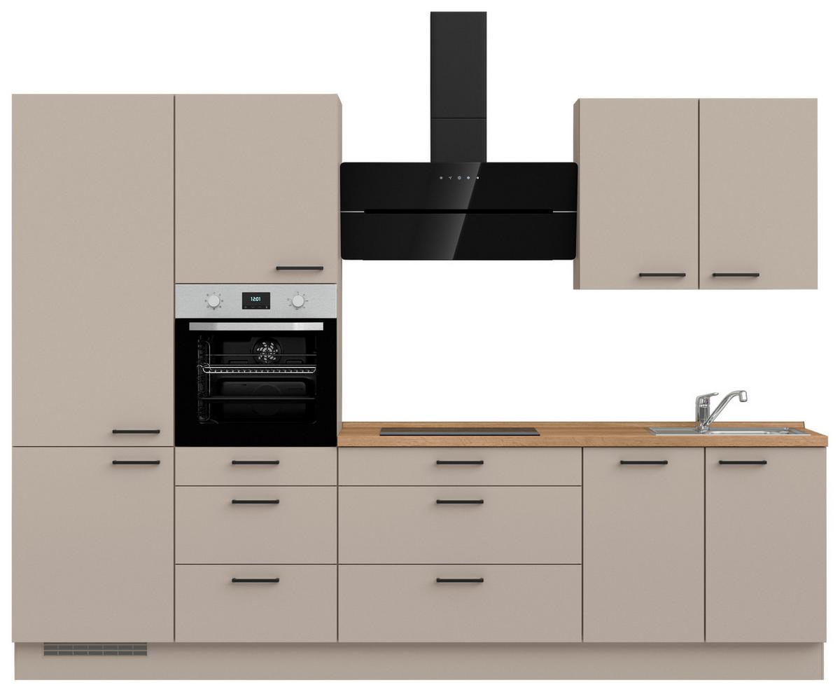 Küchenblock Easytouch High m. Geräten Sandfarben - Sandfarben/Eichefarben, MODERN, Holzwerkstoff/Metall (300cm) - Nobilia