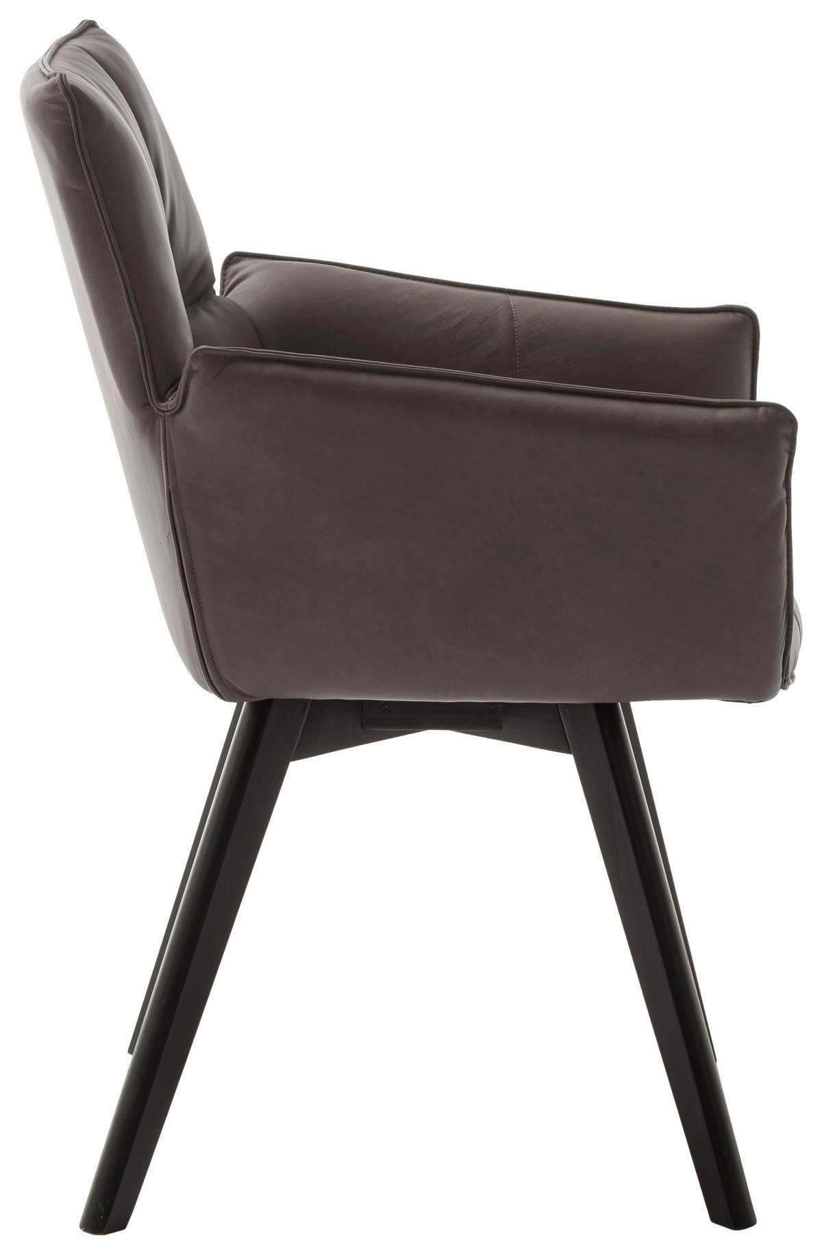 KRZESŁO Z PODŁOKIETNIKAMI CORK - czarny/cappuccino, Konventionell, skóra/drewno (61/87/63cm) - Linea Natura