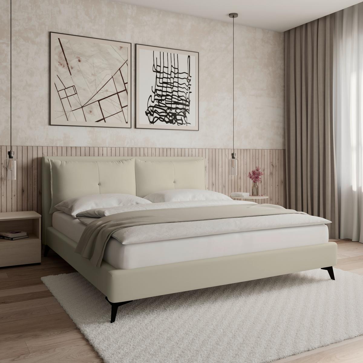 Pat tapițat bej Sleepy cca 180X200 bej - bej/negru, Modern, metal/lemn (180/200cm) - Bessagi Home