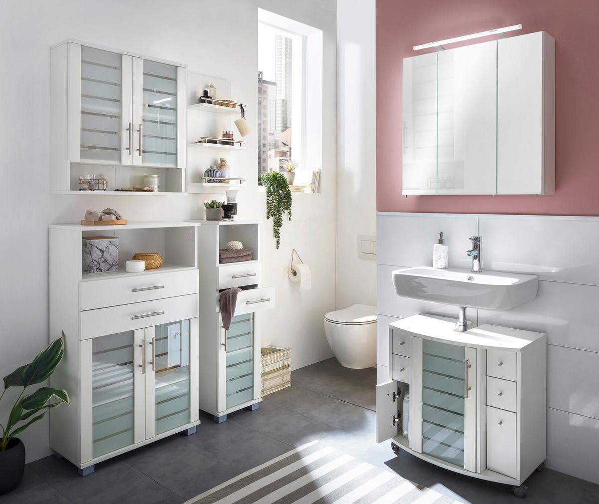 Midischrank Niko Weiß - Edelstahlfarben/Silberfarben, MODERN, Glas/Holzwerkstoff (30,3/110,5/32,6cm) - MID.YOU