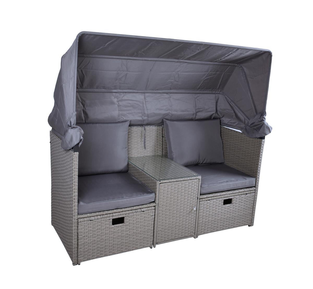 Loungegarnitur Saint-Tropez mit Dach Grau - Grau/Grün, Basics, Kunststoff/Textil - Gardenson