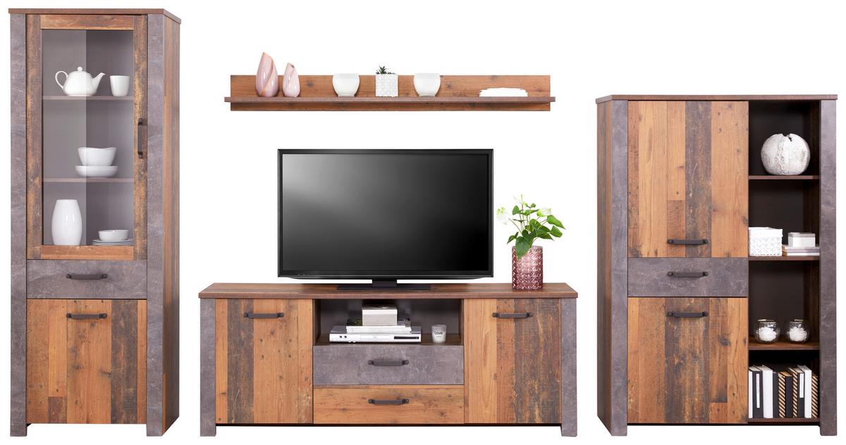 Vitrină Ontario - gri închis/culoare lemn stejar, Trend, sticlă/material pe bază de lemn (71,4/200/41,5cm) - Modern Living