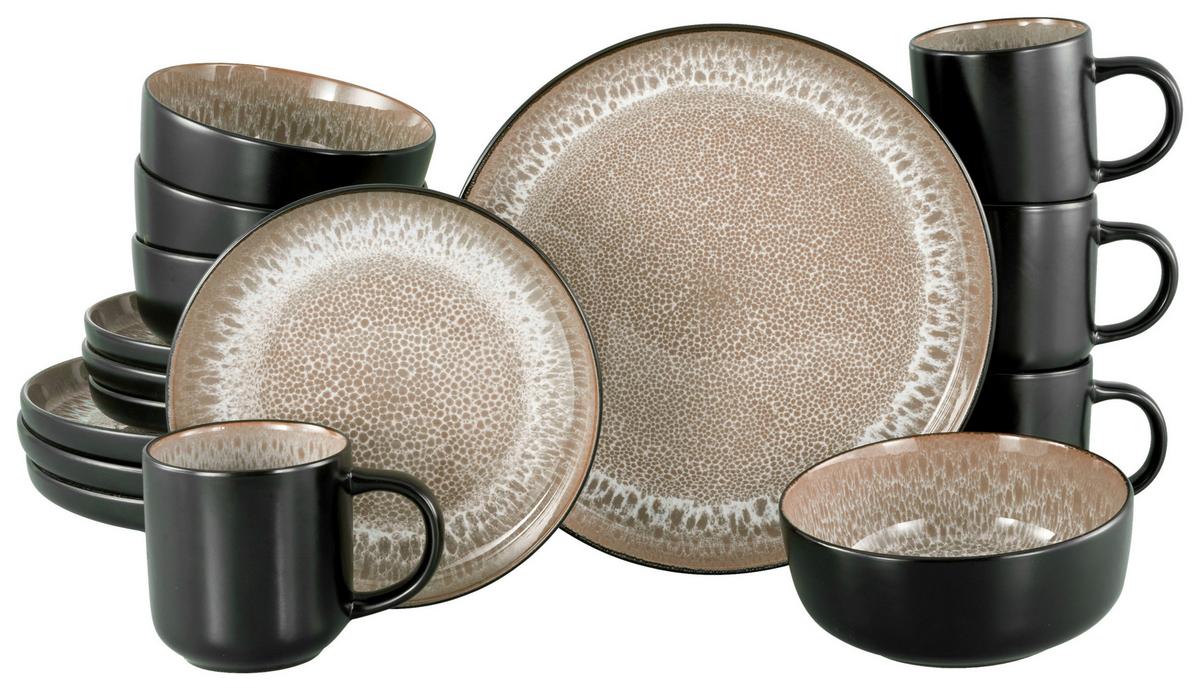 Serviciu de masă 16/1 Magnus - bej/negru, Modern, ceramică - Mömax