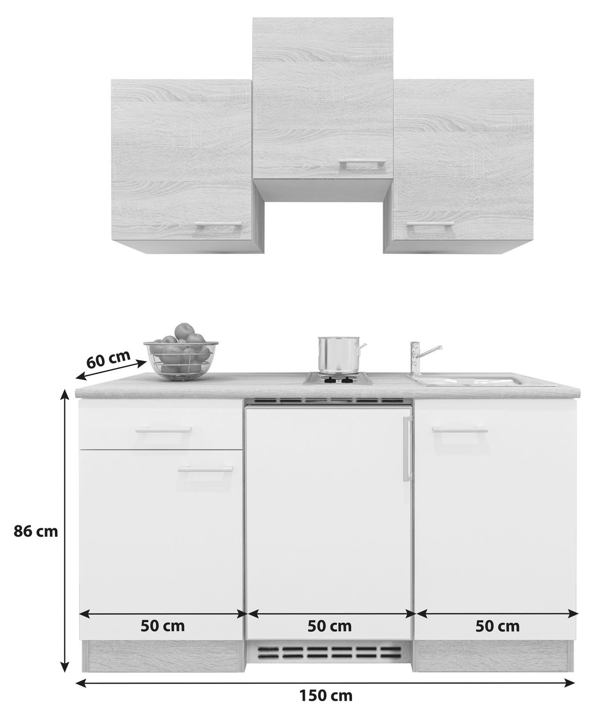 Moderen Mini Kuhinjski Blok Z Aparati Samoa, Bela, Hrast - bela/barve aluminija, Konvencionalno, umetna masa/leseni material (150,5/205/60cm) - Mömax