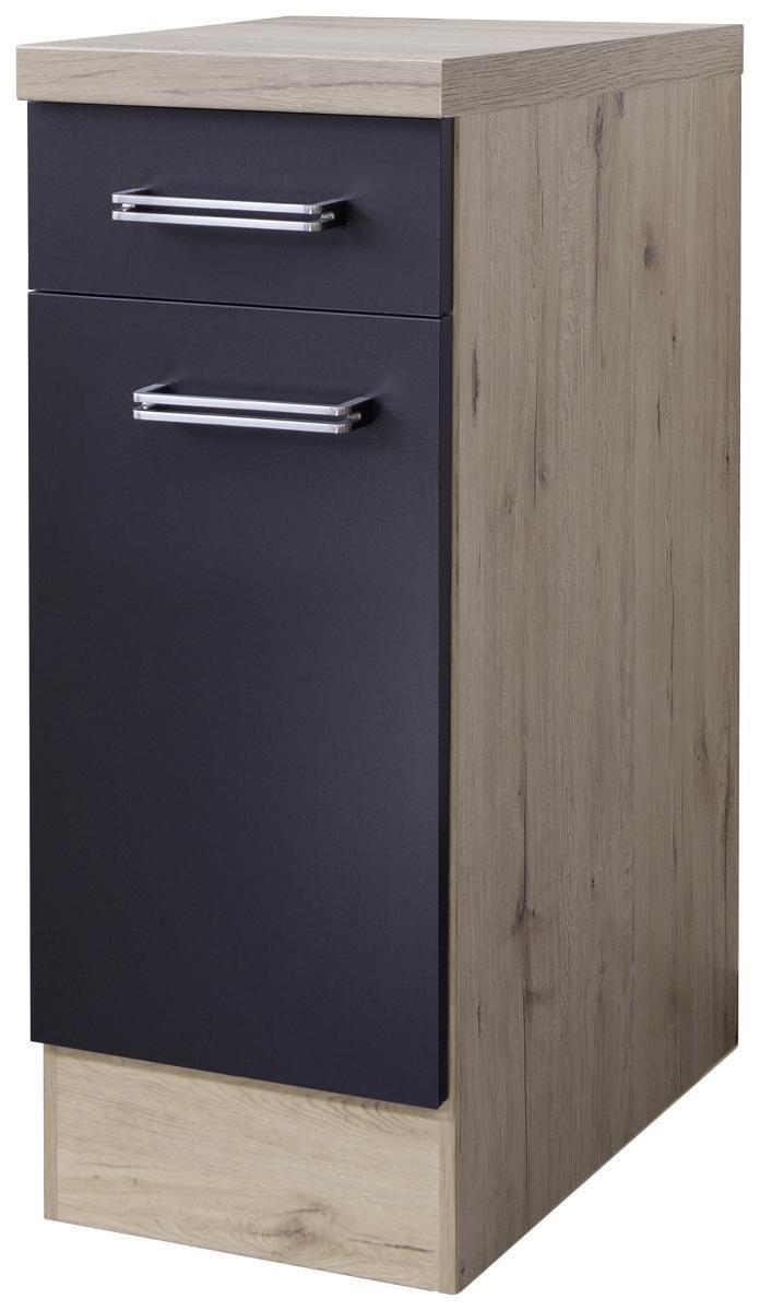 Küchenunterschrank Anthrazit/Eiche - Edelstahlfarben/Eichefarben, MODERN, Holzwerkstoff/Metall (30/86/60cm) - FlexWell