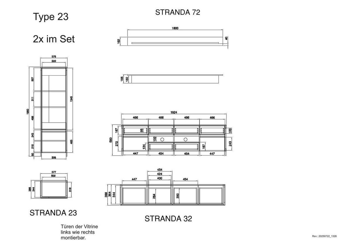 Wohnwand Stranda Eukalyptusholzfarben - Eukalyptusholzfarben/Eichefarben, Design, Holzwerkstoff (339/195/39cm) - MID.YOU