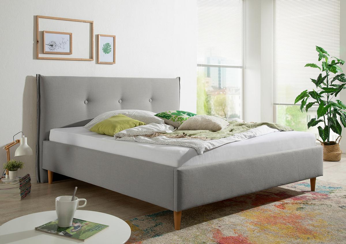 Polsterbett Nelo Grau ca. 180x200 cm - Naturfarben/Grau, MODERN, Holz/Textil (180cm) - Livetastic